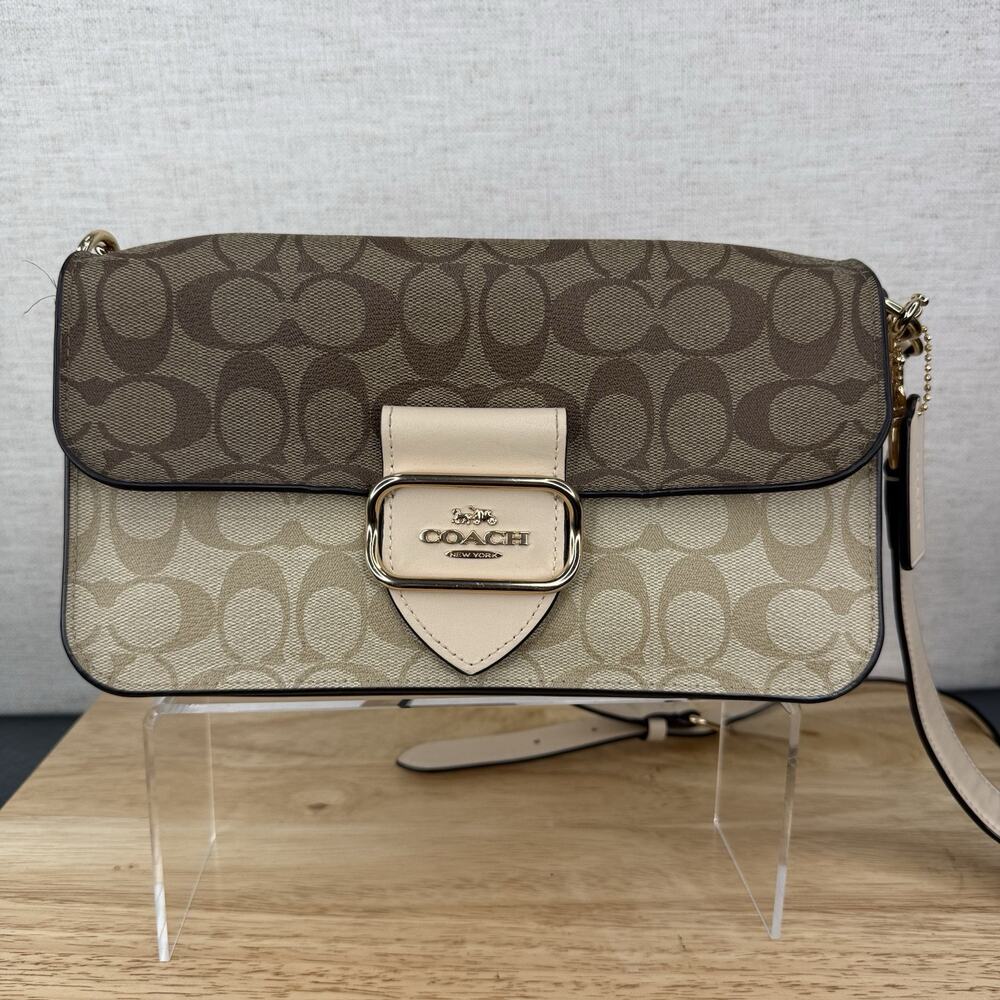 COACH MORGAN SHOULDER BAG IN BLOCKED SIGNATURE CANVAS CH506 Light Khaki Brown